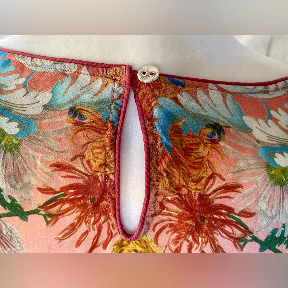 Johnny Was Coral Floral Silk Tunic with Teal & Cream Accents - Picture 7 of 16